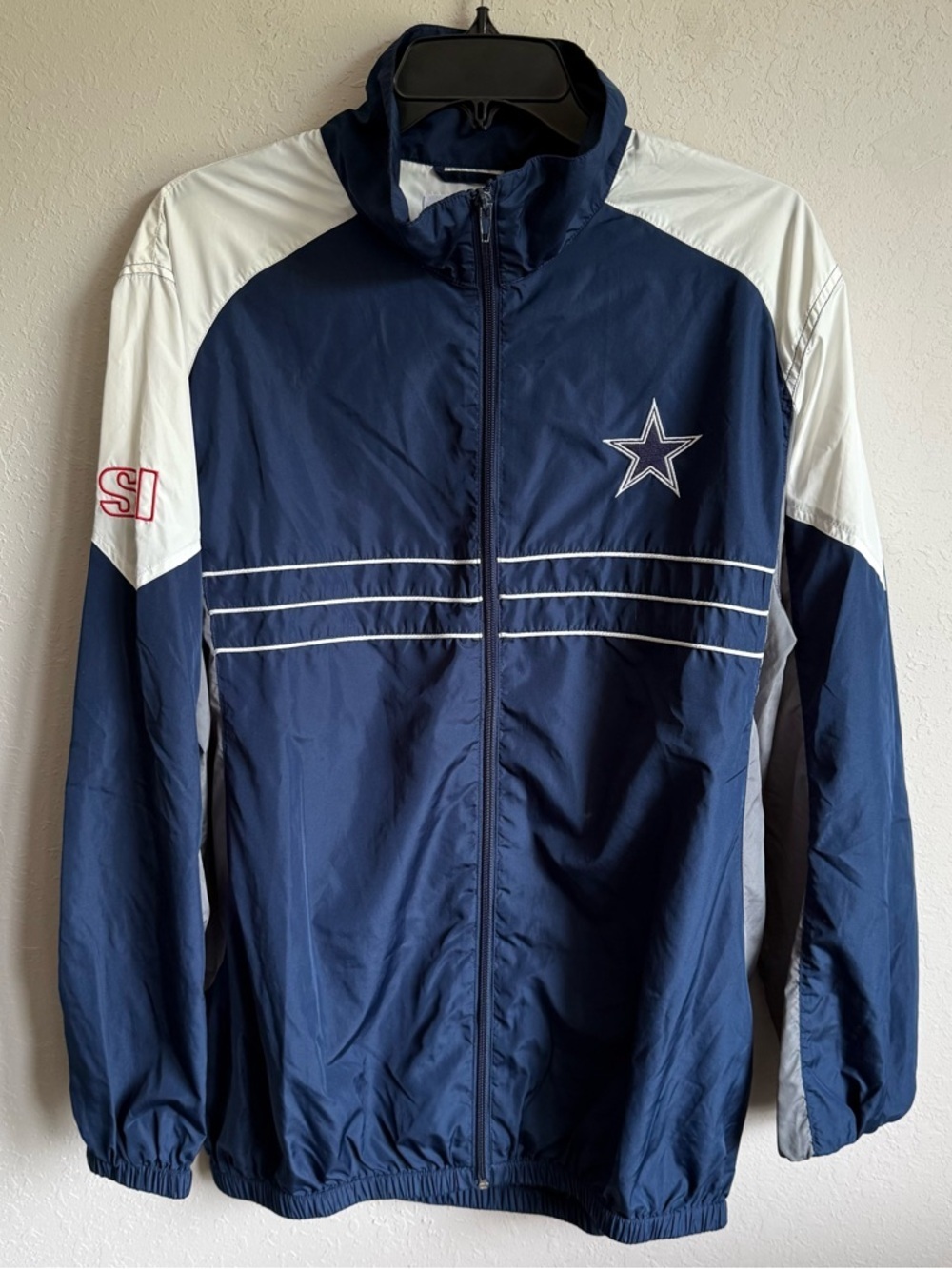 Men’s L GIII Navy White Gray NFL SI Dallas Cowboys Sporty Windbreaker Jacket